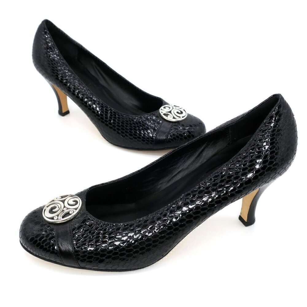 Brighton Blaze Italian Designer Pump Heels Women's 10M Black Snake Embossed